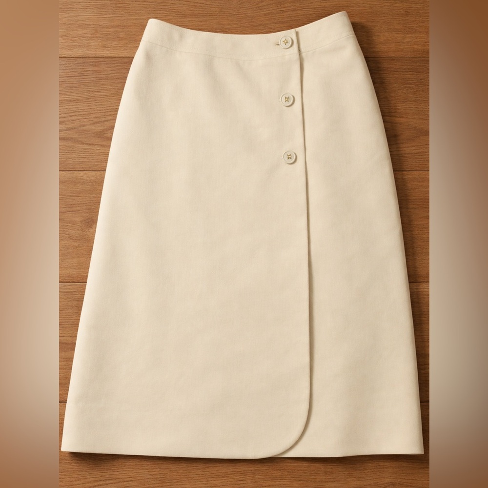 CELINE vintage cream wool wrap skirt Paris midi 40 - Picture 3 of 8